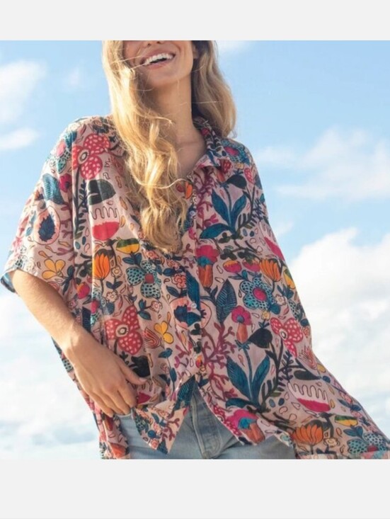 NATURAL LIFE Tops - Natural Life Kelly Oversized Cotton Button Down Top One Size